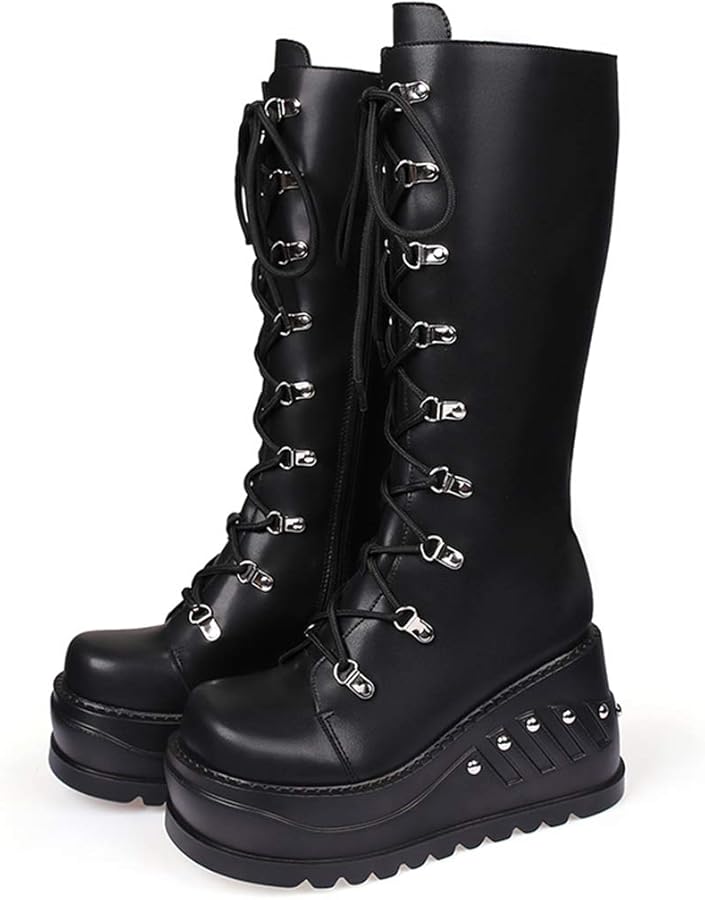 Amazon | [cnstone] 厚底ロングブーツ コスプレブーツ 編み上げ